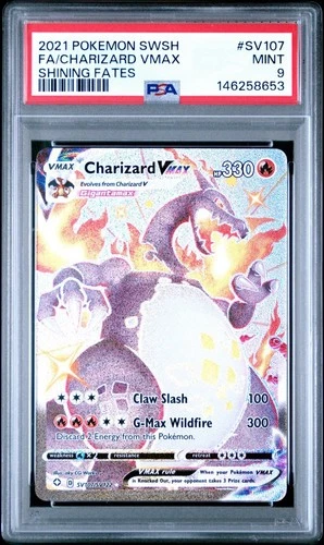 PSA 9 2021 POKEMON SWORD & SHIELD SHINING FATES #SV107 FULL ART/CHARIZARD VMAX