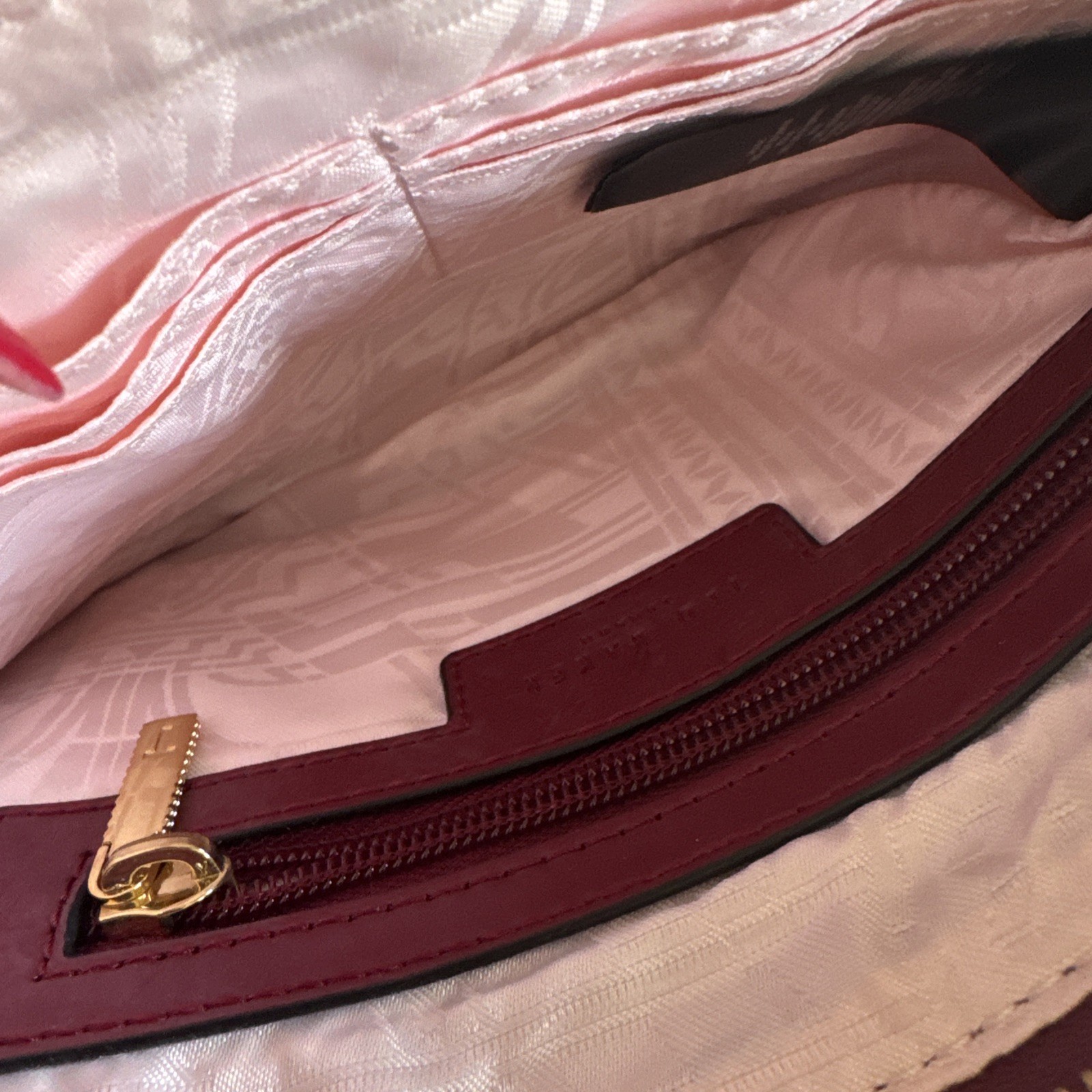 Ted Baker GRETAA Geometric Bow Leather Crossbody Oxblood Red Maroon Gold Strap image 10