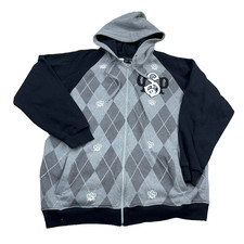 Vintage Y2K South Pole Hoodie Men XXL 2XL Black Gray Full Zip Jacket Diamond