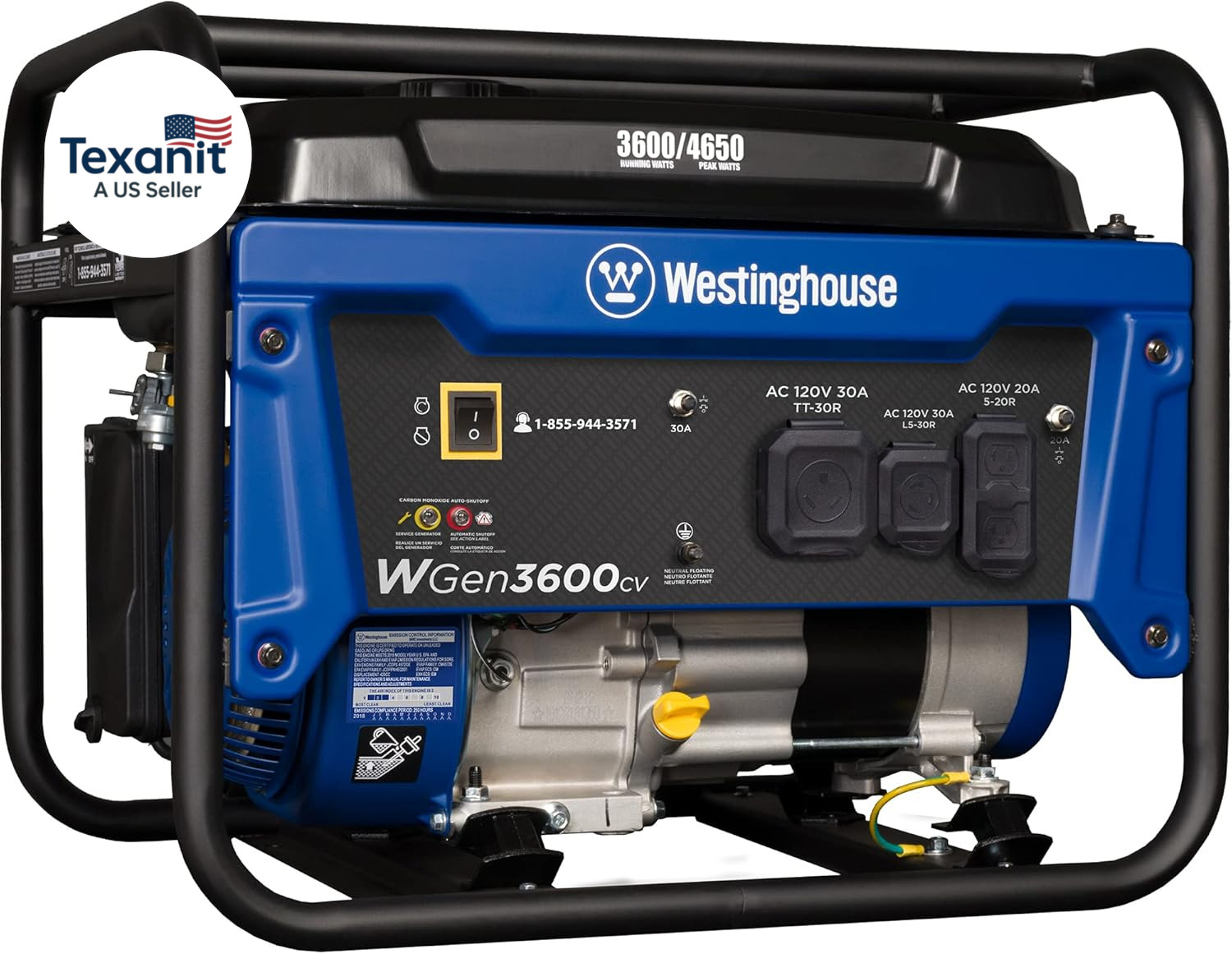 4650 Peak Watt Portable Generator, RV Ready 30A Outlet, Gas 