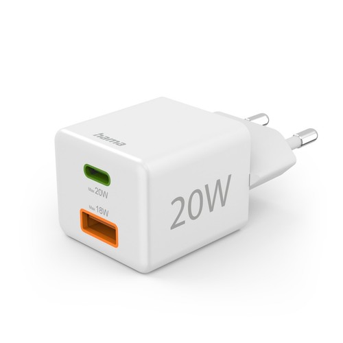 Hama Handy Ladegerät Schnellladegerät 1x USB-C 1x USB-A 20W PD Netzteil Adapter - Bild 2 von 12