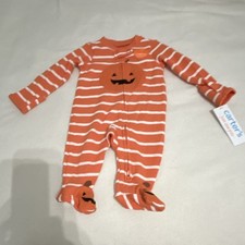 Carter's Footed Zip Sleeper Pumpkin Halloween Striped Orange/White 0-3M