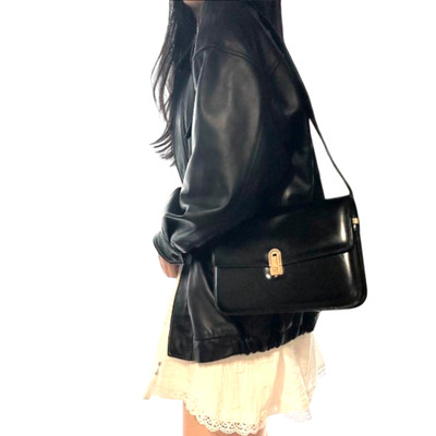 CELINE Triomphe Shoulder Bag Black Leather Logo Flap France Vintage 1980s Italy