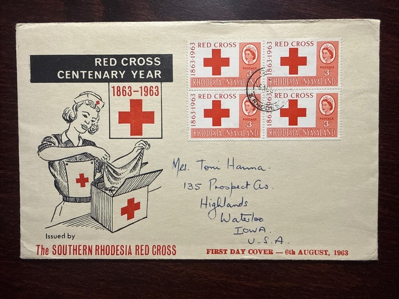 RHODESIA NYASALAND FDC COVER 1963 YEAR RED CROSS NURSE HEALTH MEDICINE STAMPS
