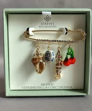 Atterri - Genuine Shell (4) Charm Safety Pin Brooch - Nickel Free - NIB