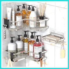 Corner Shower Caddy Organizer, 3-Pack Self-Adhesive Rustproof Bath Shelves wi...