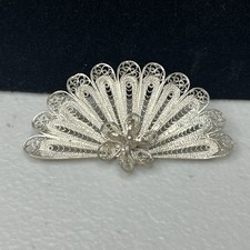 Vintage Sterling Silver Filigree Fan Brooch