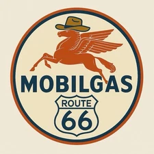 Hi Gloss Mobilgas Mobil Gasoline Self Route 66 Cowboy Vintage  Style Sign