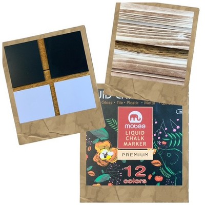 12 Mobee Liquid Chalk Markers & 2 each White and Black Chalkboards w/stands