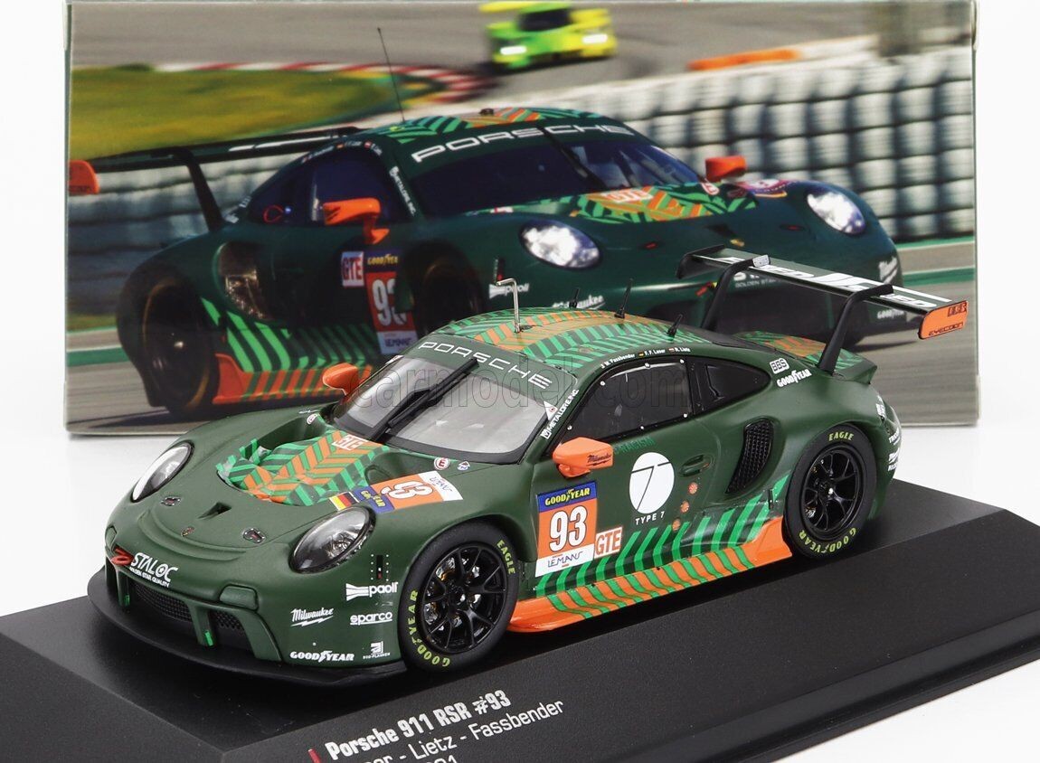Miniature Porsche 911 RSR IXO voiture de course Le Mans 2021 Fassbender 93