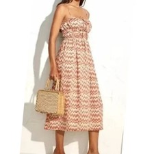 Faithfull The Brand Francesca Dress Multicolor Wave Linen Smocked Boho Sz 8