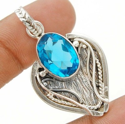 Natürlicher 10 kt makelloser Blautopas 925 Sterlingsilber Anhänger,