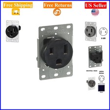 50 Amp 250V Black Flush Mount Power Receptacle Industrial Grade