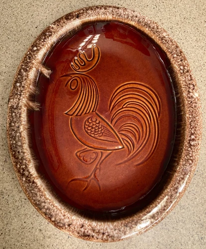 Hull Pottery House 'N Garden Brown Chicken Rooster Platter Server Dish 13" X 11"