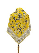 VTG Yellow Floral Square Scarf Paisley Print Lightweight Fashion Accessory A75