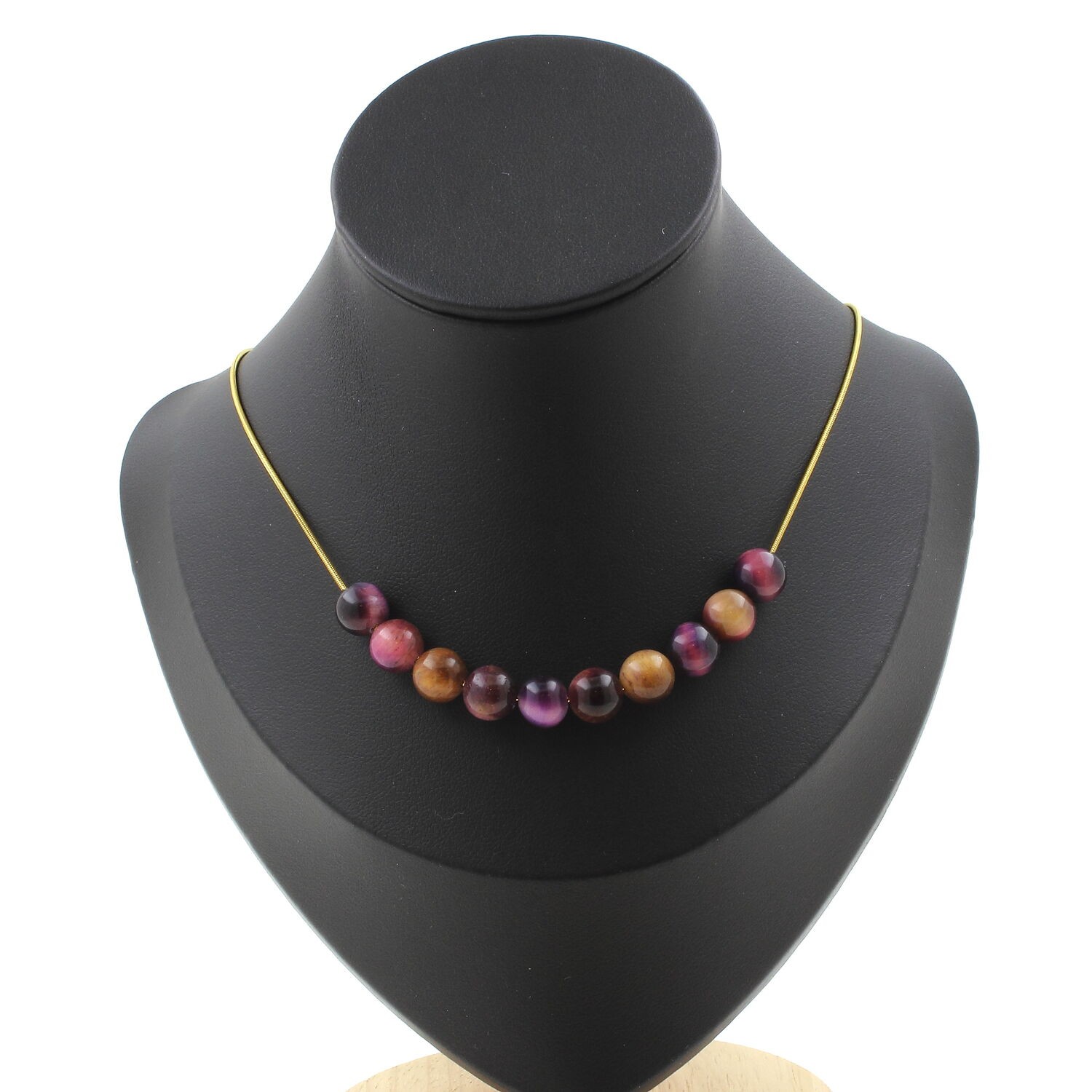 Oeil de Tigre violet bicolore : collier en pierres précieuses de qualité AAA