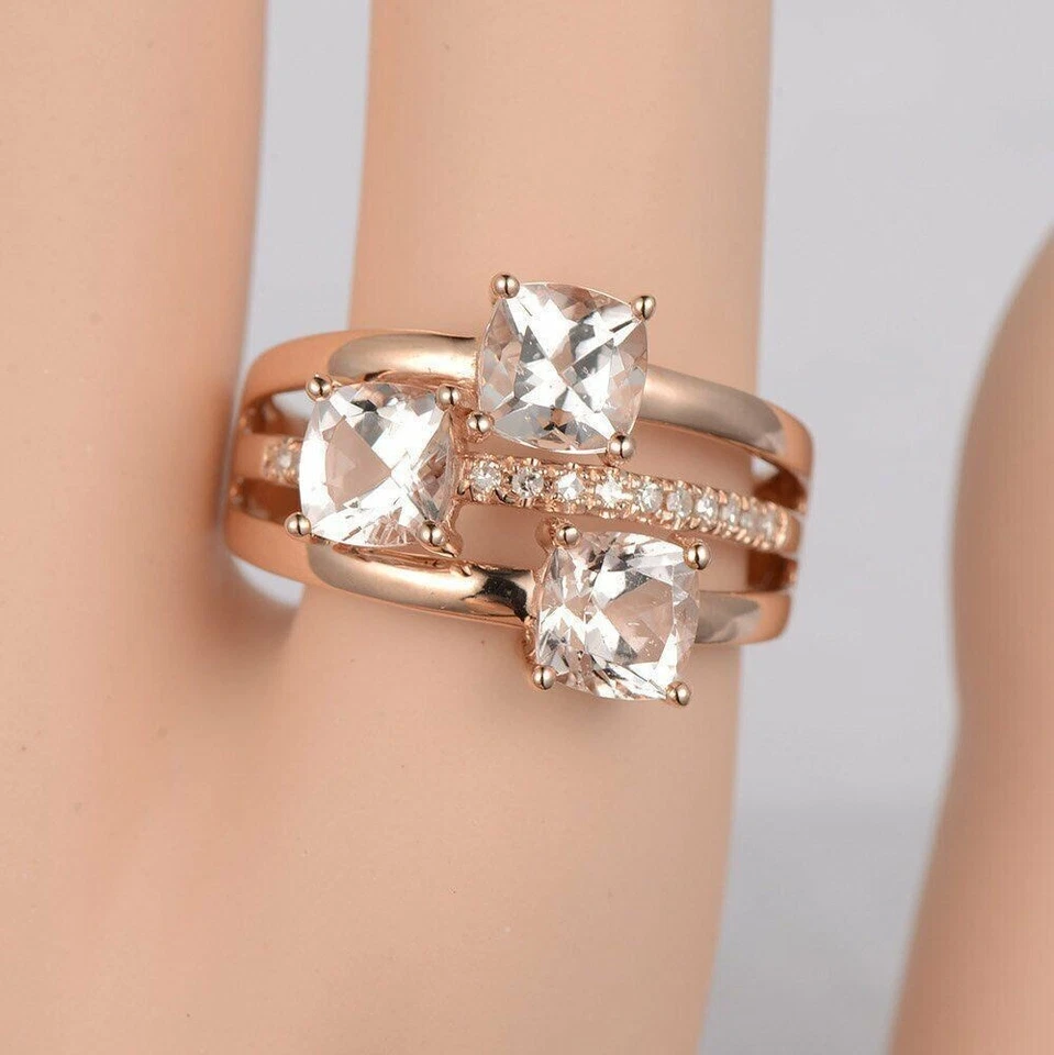 Princess Cut Simulated Peach Morganite Engagement Ring In 14k Rose Gold Plated - Image 4 of 4