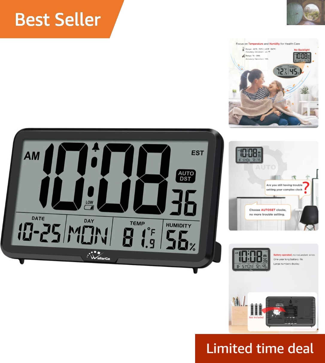 Digital Alarm Clock with Calendar - Battery Powered for Seniors & Office