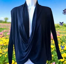 Love 21 by Forever 21 Black Top Low Drape Neckline Long Sleeve Womens Medium