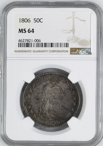 1806 DRAPED BUST 50C NGC MS 64
