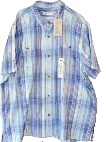 Tommy Bahama Island Zone Seidenmischung blau kariertes Herrenhemd XXXL/TTTG 3XL neu mit Etikett