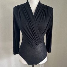 Black leotard bodysuit long sleeve stretch material medium  