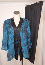 VTG R M Richards by Karen Kwong Size XL 2 Piece Pants Top Blue/Black Outfit