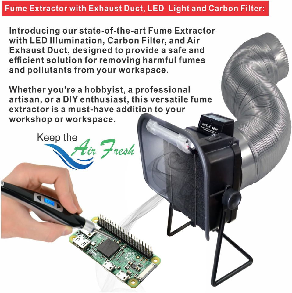 Aoyue 486+ Fume Extractor and Smoke Absorber Fan with Exhaust hose and