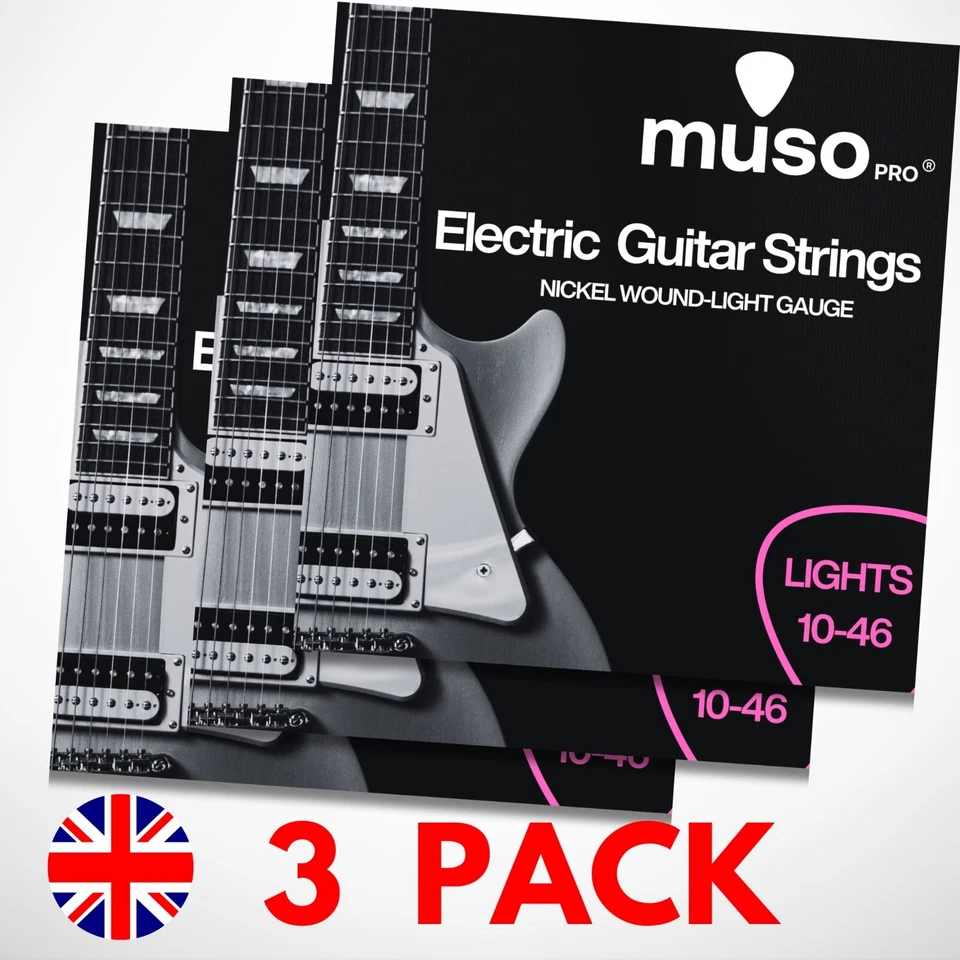 MUSO PRO 3 Packs of Electric Guitar Strings 10-46 Gauge Nickel Wound UK Brand Free Post