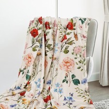 Wildfloral Fuzzy Blanket Vintage Wildflower Throw Blanket Decorative Soft Coz...