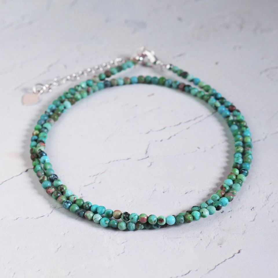 Gargantilla delicada collar con cuentas de piedra turquesa verde natural piedras preciosas Foto 2 de 4