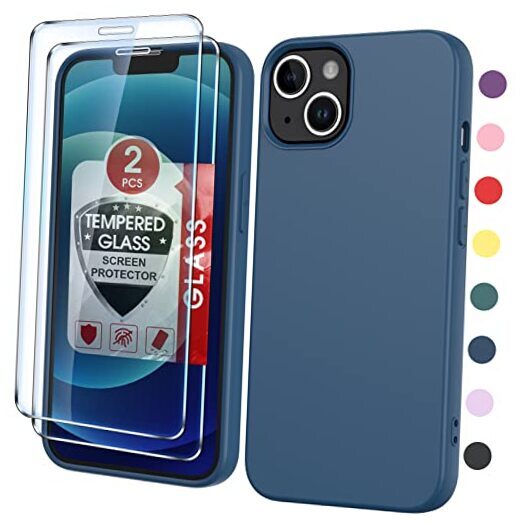 for iPhone 12 Case: iPhone 12 Pro Silicone Case with 2 Pack Tempered Blue
