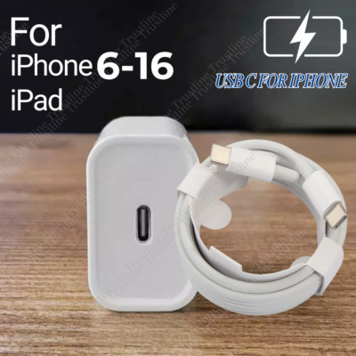USB C Charger Cable 20W Power Cube For iPhone 16 15 14 Pro Max 13 12 11 iPad Pro