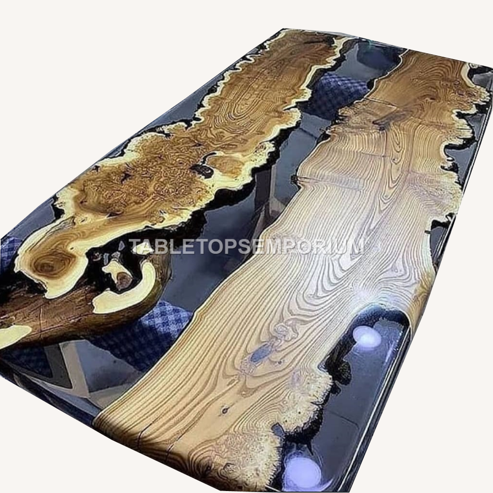 Clear Epoxy Resin Dining Top Table, Handmade Furniture, Walnut Resin