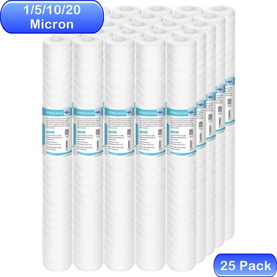 25 Pack 20''x2.5'' String Wound Whole House Water Sediment Filter 1/5/10/20 Micron