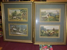2 Vintage Currier & Ives American Farm Scenes/Field Sports Prints Framed 14 x 11