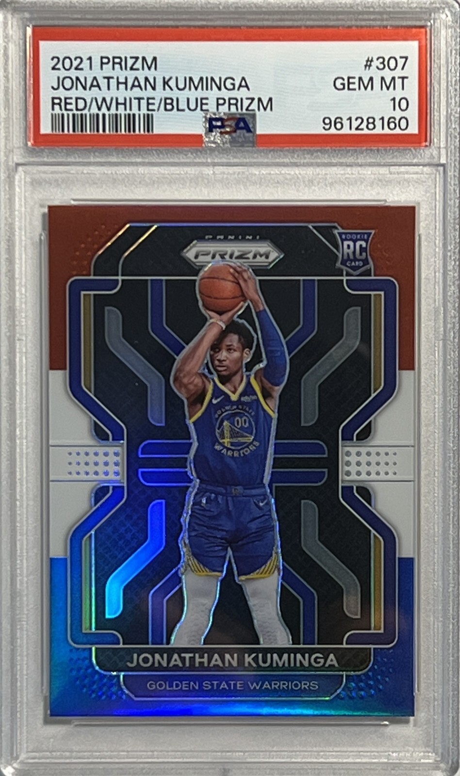 2021-22 Panini Prizm #307 Jonathan Kuminga RC Rookie Red White Blue PSA 10