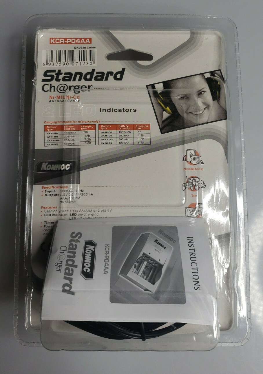 KONNOC Standard Charger for Rechargeable Batteries AA AAA 9v for sale