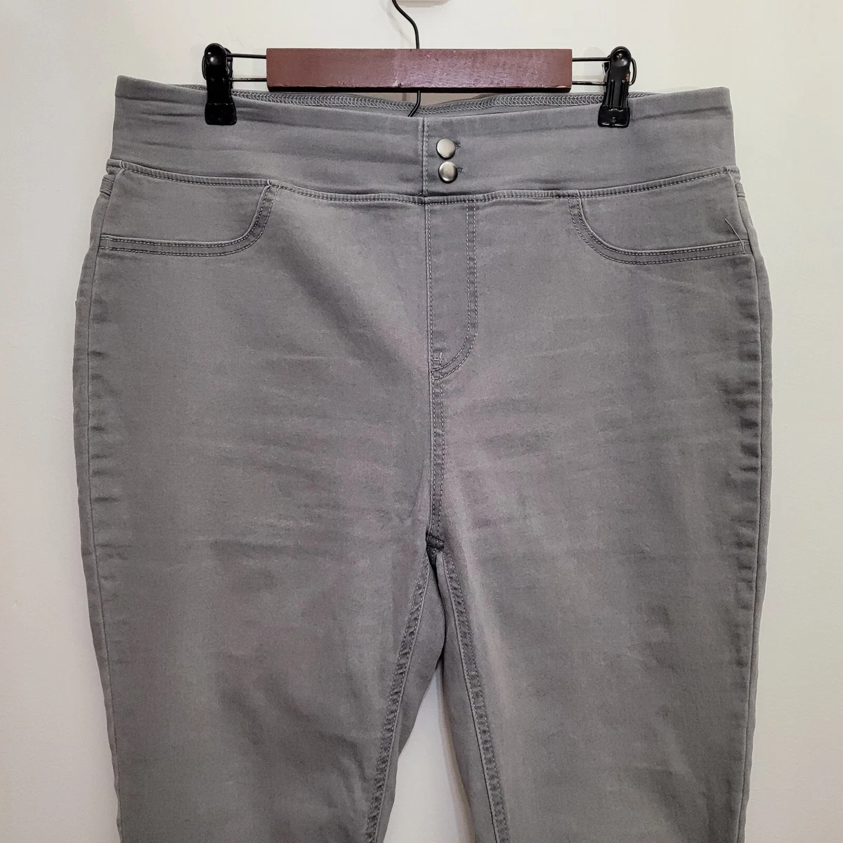 Terra Sky Womens Pull On Jeans 14W Gray Skinny Slim Stretch Crop Ankle Hi Rise