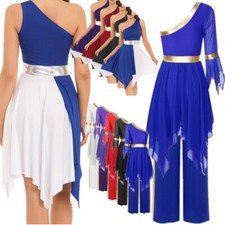 Women's Liturgical Praise Dance Outfits Color Block Sleeveless Dress Wide Pants