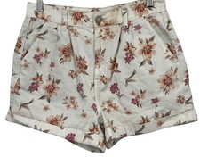 American Eagle Mom Denim Shorts Womens Size 6 White Pink Floral Print High Rise