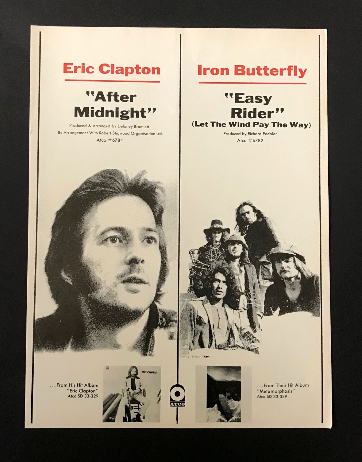 Eric Clapton After Midnight Iron Butterfly Easy Rider 1970 Small Poster Type Ad eBay