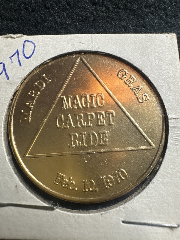 Mardi Gras Vintage 1970 Doubloon Delta Carnival Club Majic Carpet Ride Gold Tone