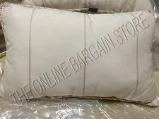 Frontgate Outdoor All Weather Lumbar Pillow Tan Sand 24x16 Stripe Braid Piping 