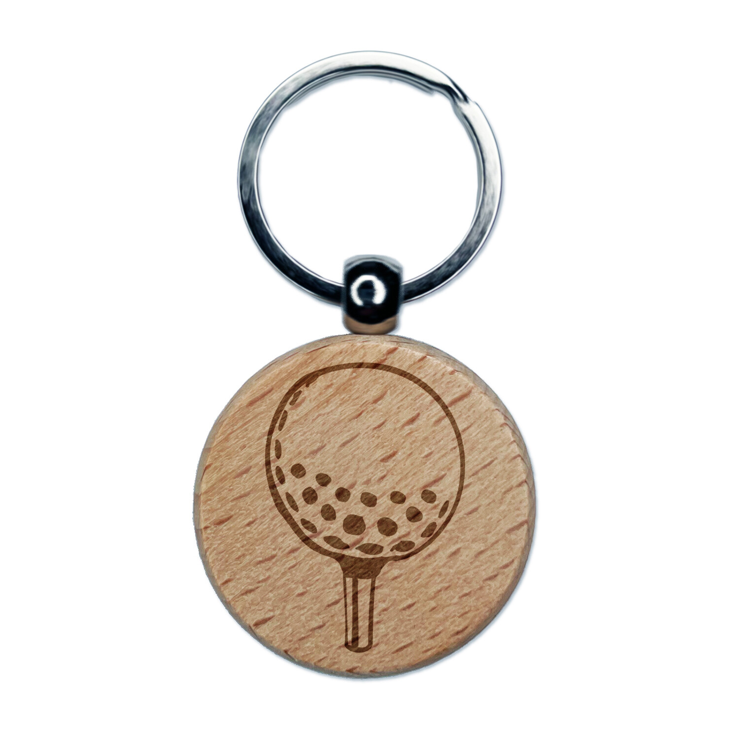 Engraved Golf Ball on Tee Wood Keychain Charm Tag
