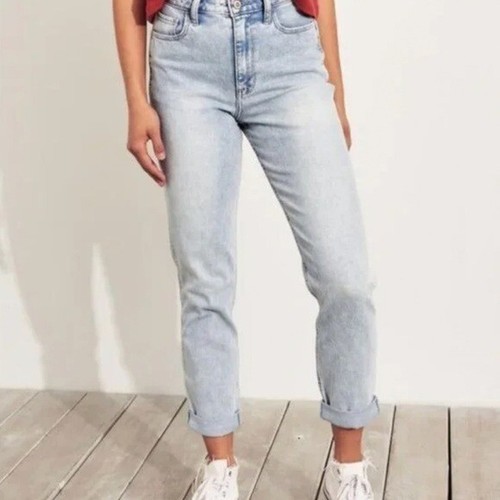 hollister high rise mom jeans acid wash