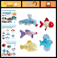 5 Pack Catnip Toys for Indoor Cats - Natural Cotton-Free Teething  Chewing Fish