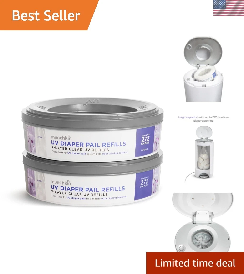 UV Diaper Pail Refill Rings, Holds up to 544 Newborn Diapers, 2 Pack