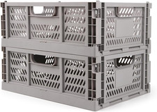 2-Pack Crates for Storage, Storage Crates Plastic Stackable, Foldable Crate for