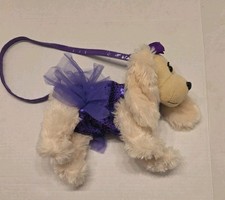 Poodle Purse "Poochie  Co" Furry light brown Purple tutu/bows/sequins